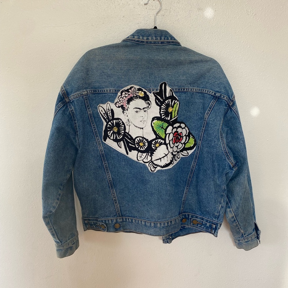 Hand Embroidered Frida Kahlo Jean Jacket